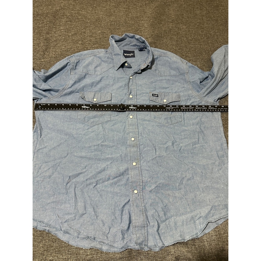 Wrangler Men's XXL Long Sleeve Western Denim Shirt Blue Pearl Snap - Picture 3 of 10